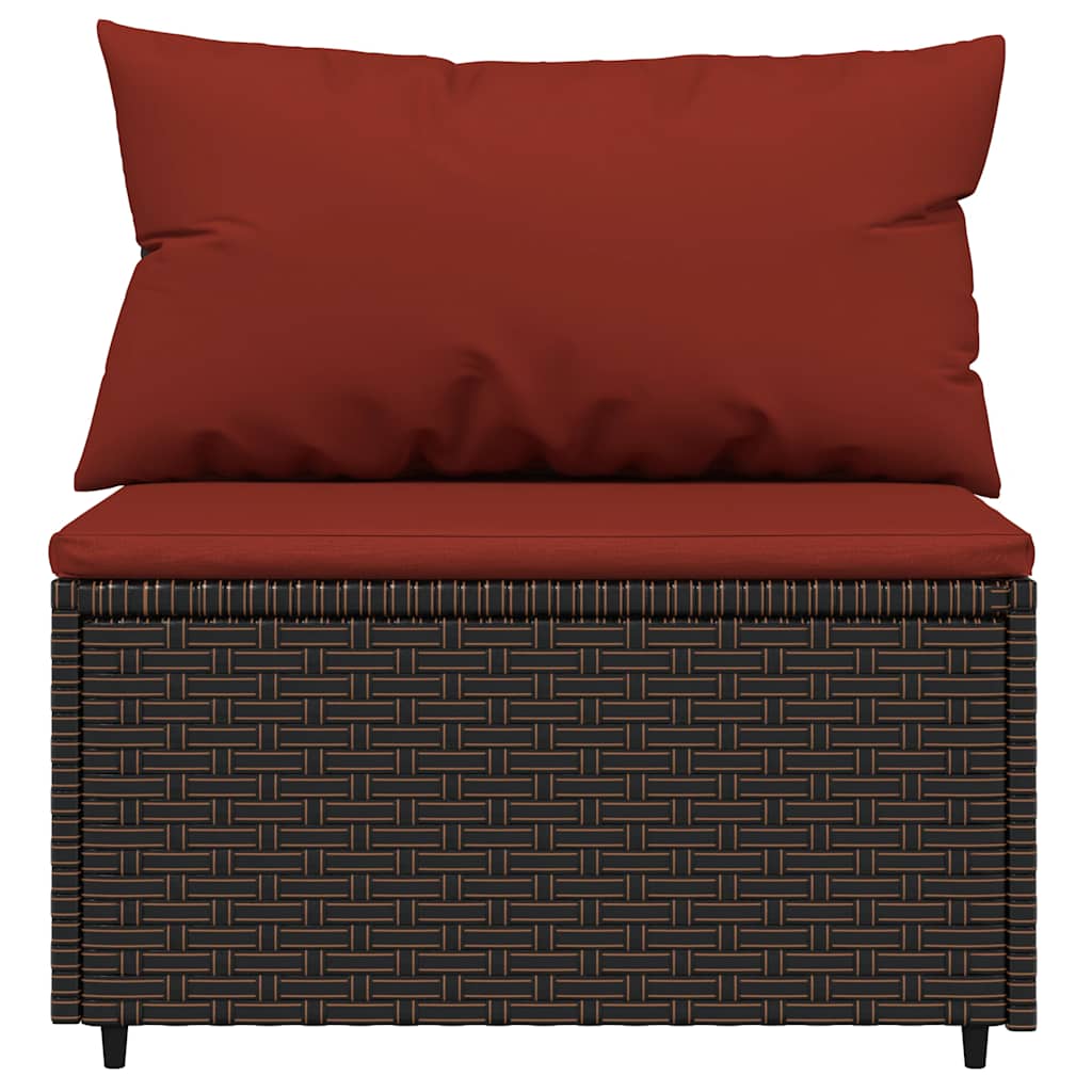 Tuinmiddenbanken met kussens 2 st poly rattan bruin