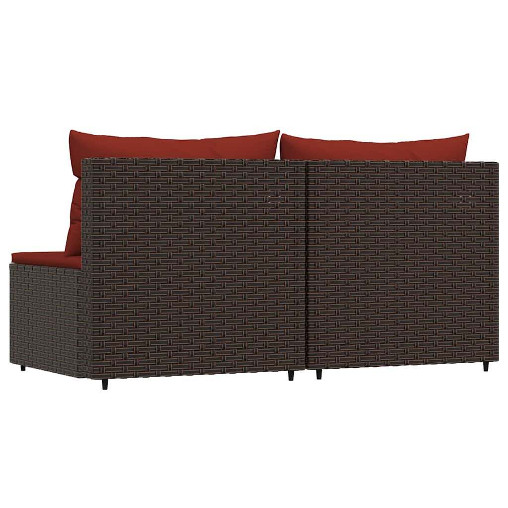 Tuinmiddenbanken met kussens 2 st poly rattan bruin