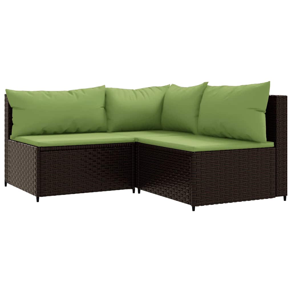 3-delige Loungeset met kussens poly rattan bruin