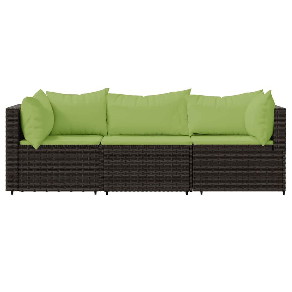 3-delige Loungeset met kussens poly rattan bruin