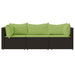 3-delige Loungeset met kussens poly rattan bruin