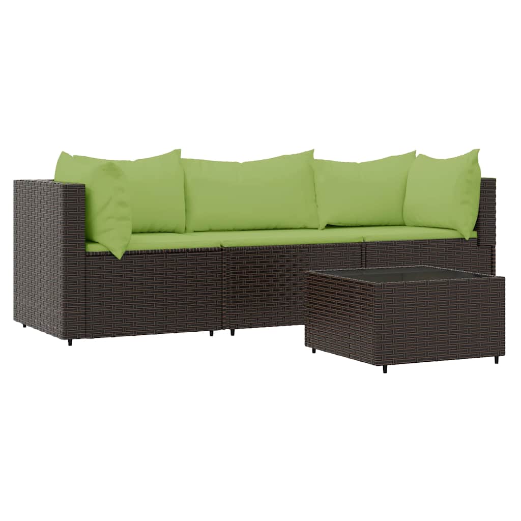 4-delige Loungeset met kussens poly rattan bruin