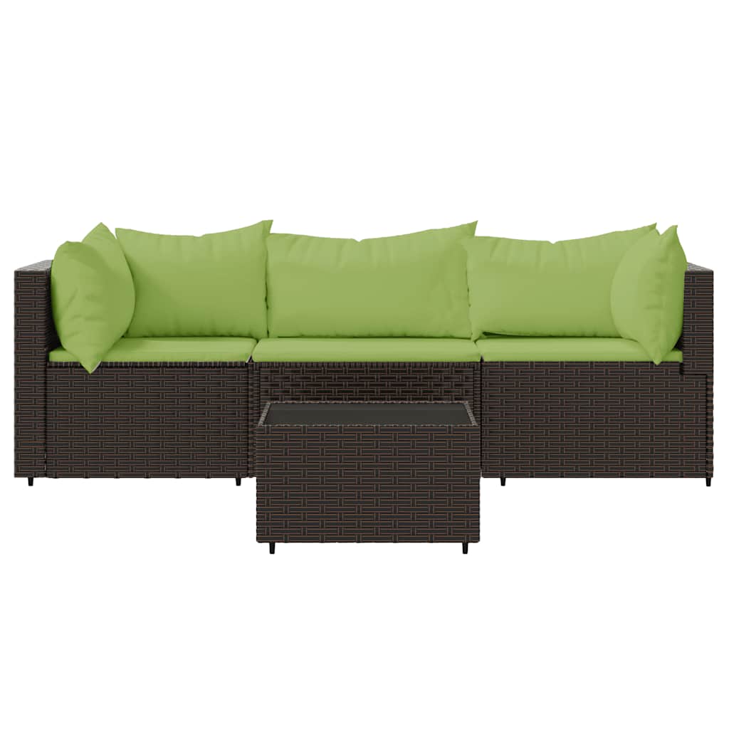 4-delige Loungeset met kussens poly rattan bruin