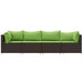4-delige Loungeset met kussens poly rattan bruin
