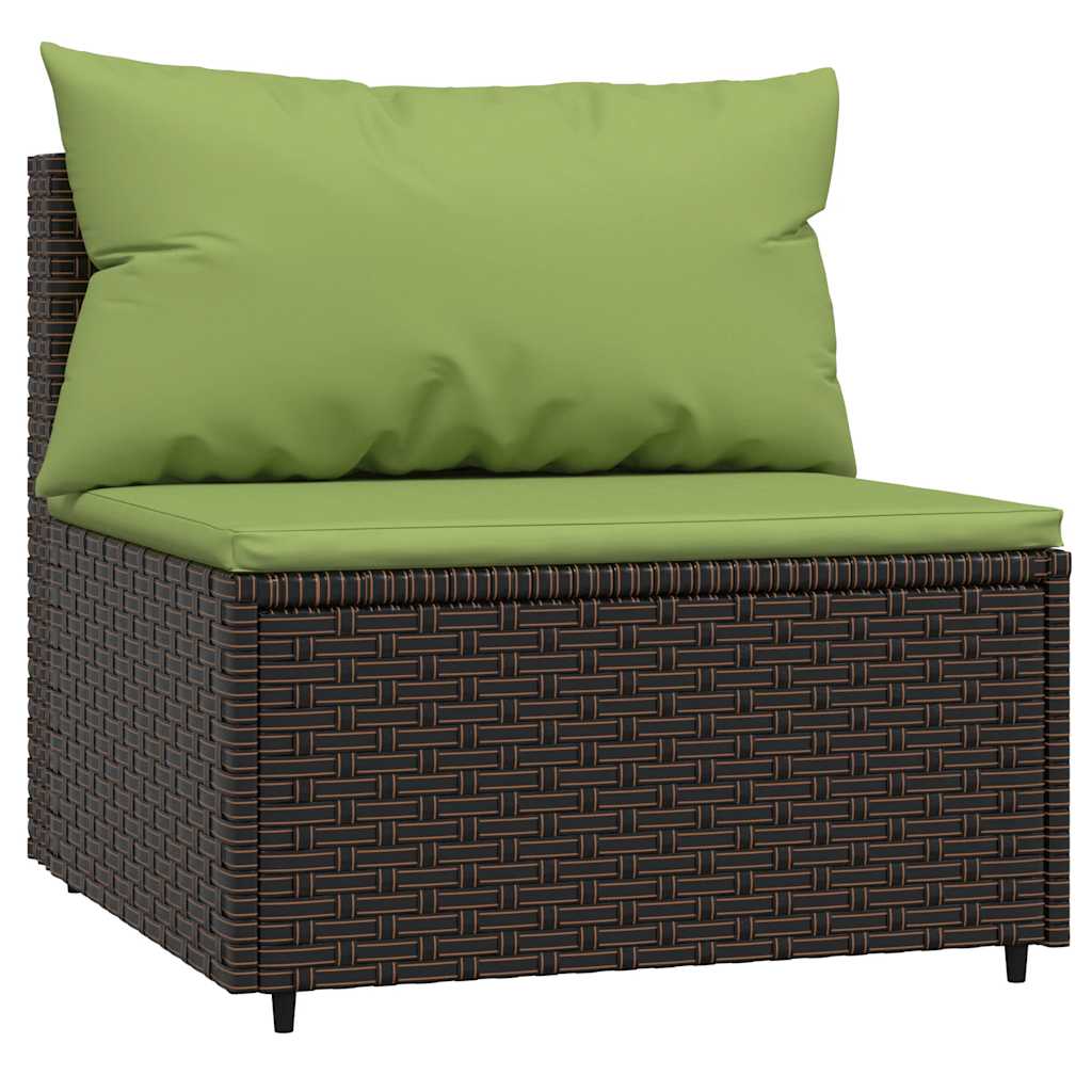 Tuinmiddenbanken met kussens 2 st poly rattan bruin