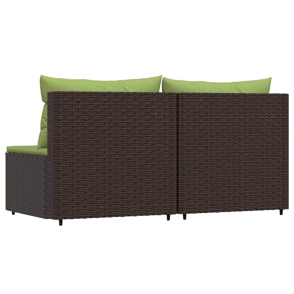 Tuinmiddenbanken met kussens 2 st poly rattan bruin