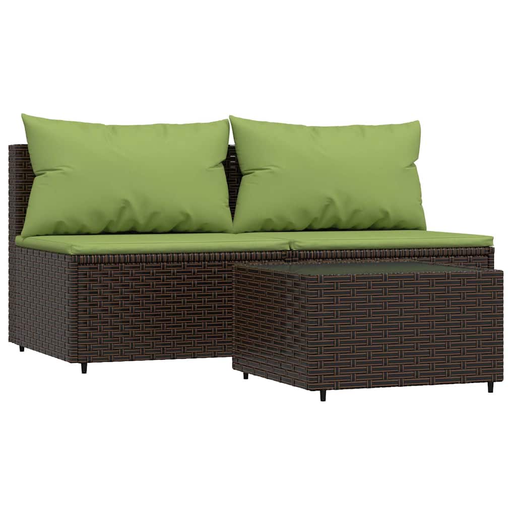 3-delige Loungeset met kussens poly rattan bruin