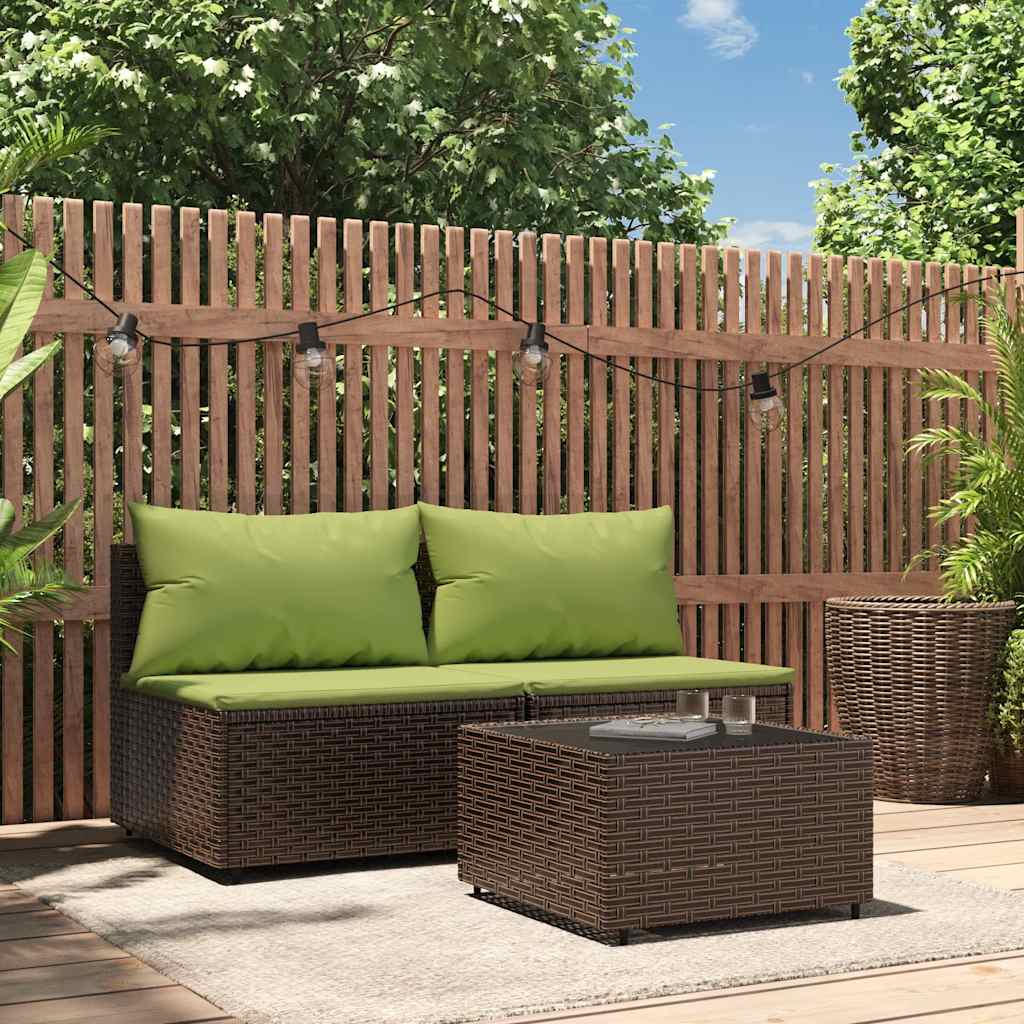 3-delige Loungeset met kussens poly rattan bruin