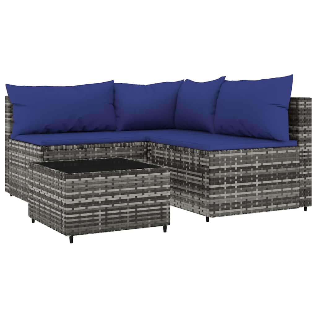 4-delige Loungeset met kussens poly rattan grijs