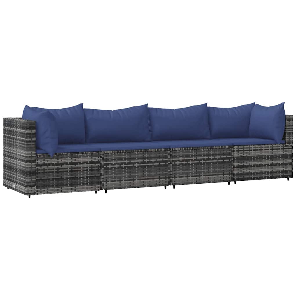 4-delige Loungeset met kussens poly rattan grijs