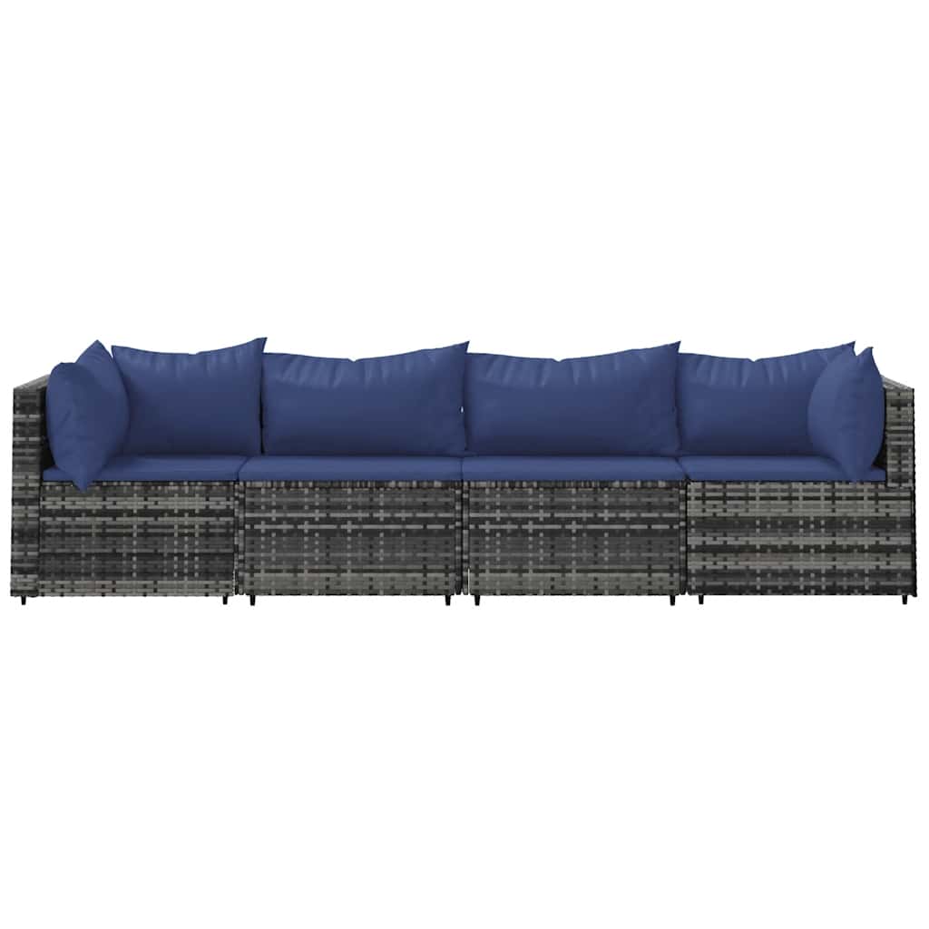 4-delige Loungeset met kussens poly rattan grijs