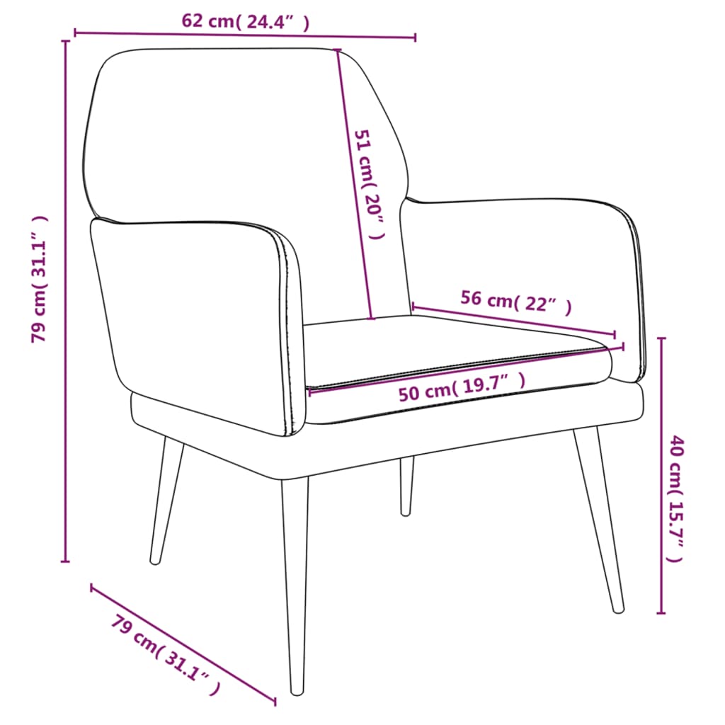 Fauteuil 62x79x79 cm fluweel zwart