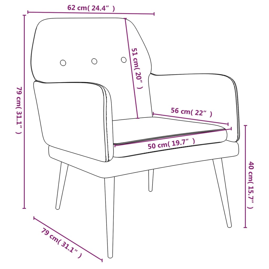 Fauteuil 62x79x79 cm fluweel crèmekleurig