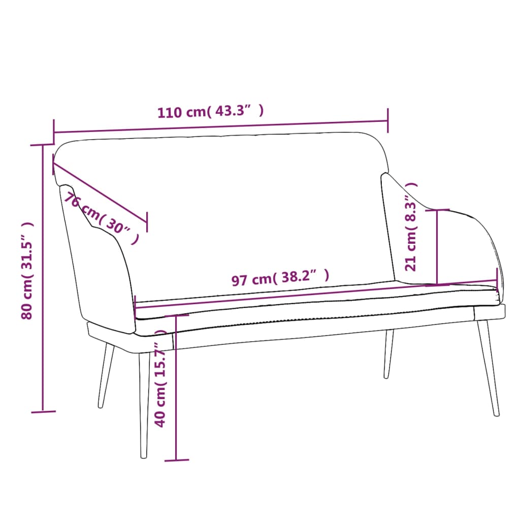 Bankje 110x76x80 cm fluweel crèmekleurig