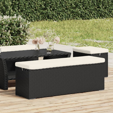 Voetenbankje Met Kussen 110X30X40 Cm Poly Rattan Zwart