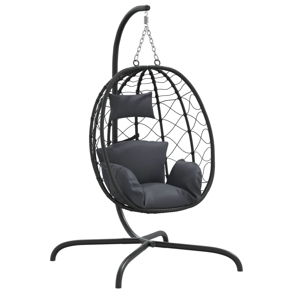 Hangende Ei-stoel met Kussen Antraciet Poly Rattan & Staal