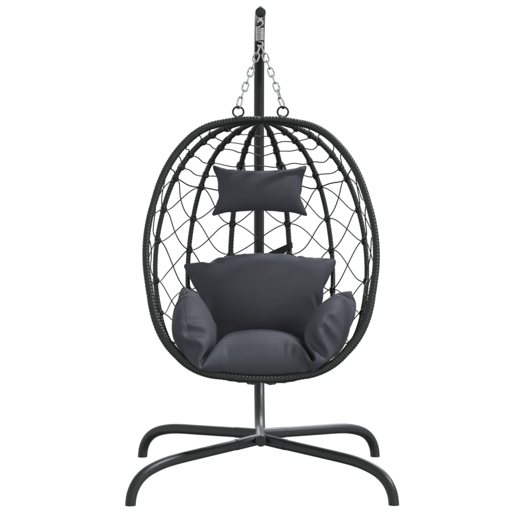 Hangende Ei-stoel met Kussen Antraciet Poly Rattan & Staal