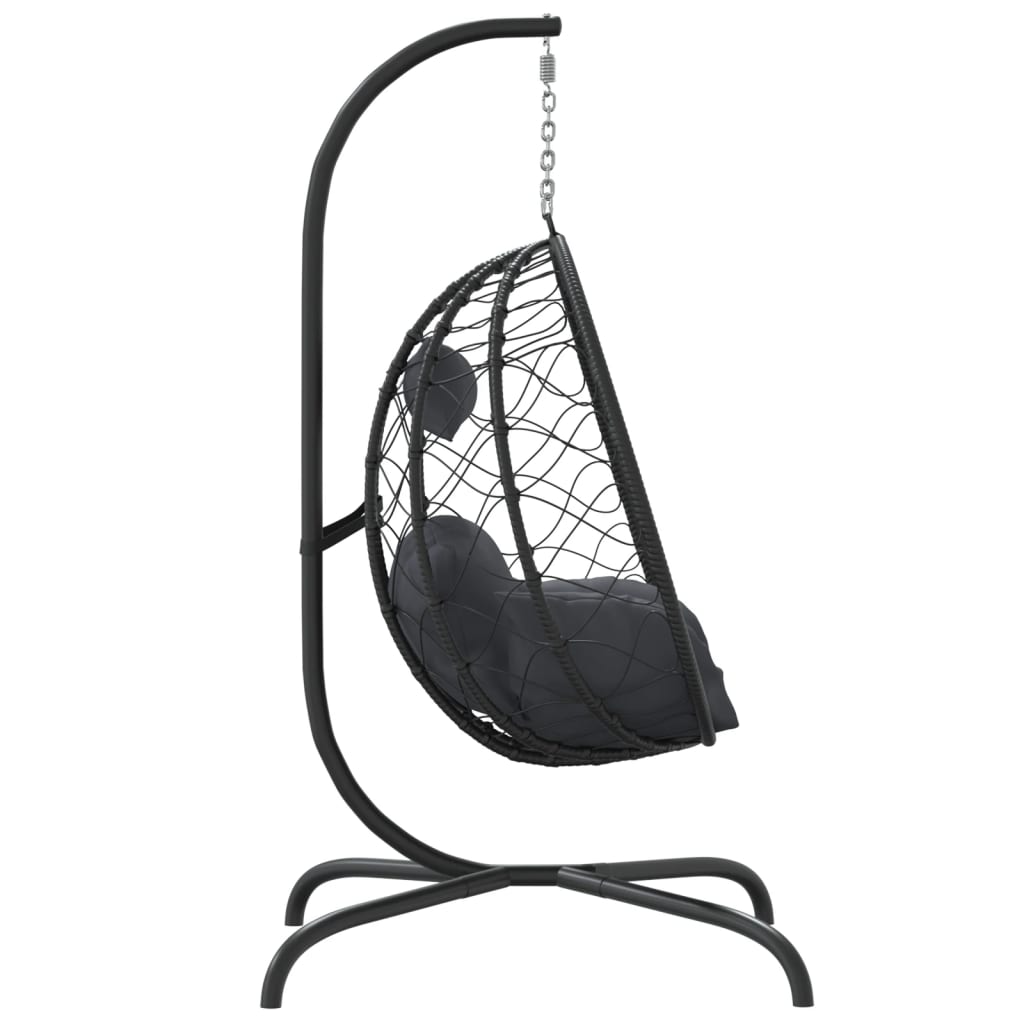 Hangende Ei-stoel met Kussen Antraciet Poly Rattan & Staal