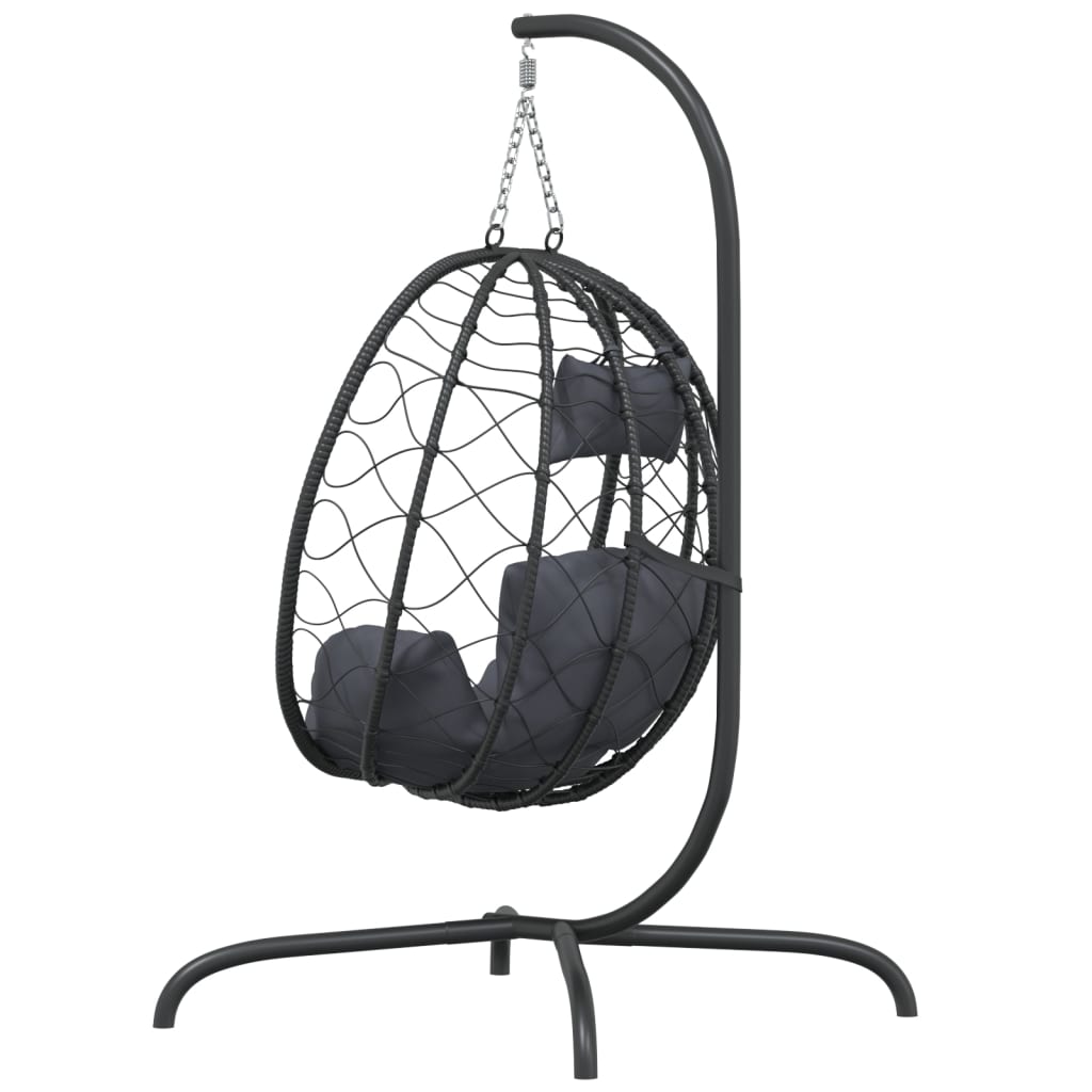 Hangende Ei-stoel met Kussen Antraciet Poly Rattan & Staal
