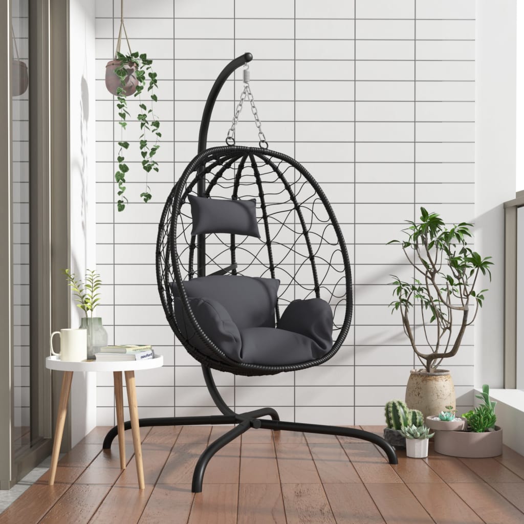 Hangende Ei-stoel met Kussen Antraciet Poly Rattan & Staal