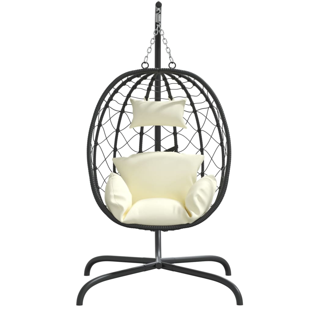 Hangende Ei-stoel met Kussen Crèmewit Poly Rattan & Staal