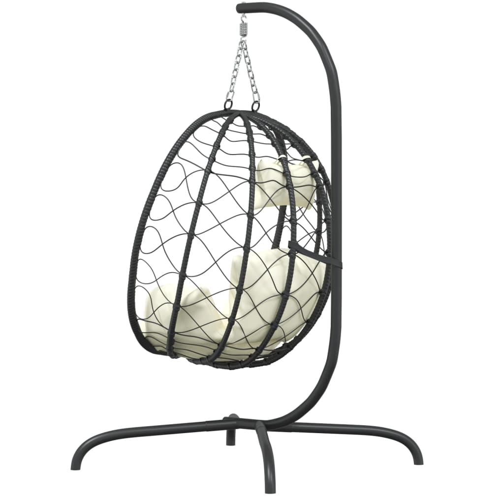 Hangende Ei-stoel met Kussen Crèmewit Poly Rattan & Staal