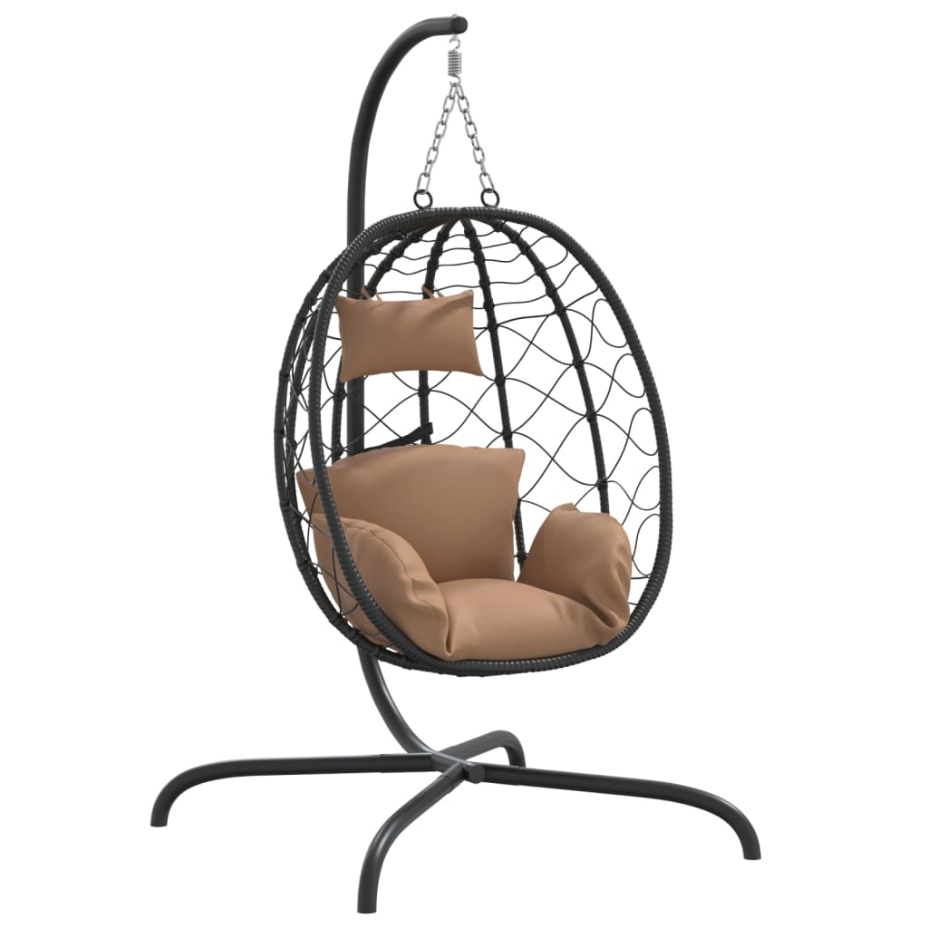 Hangende Eivormige Stoel met Kussen Taupe Poly Rattan & Staal