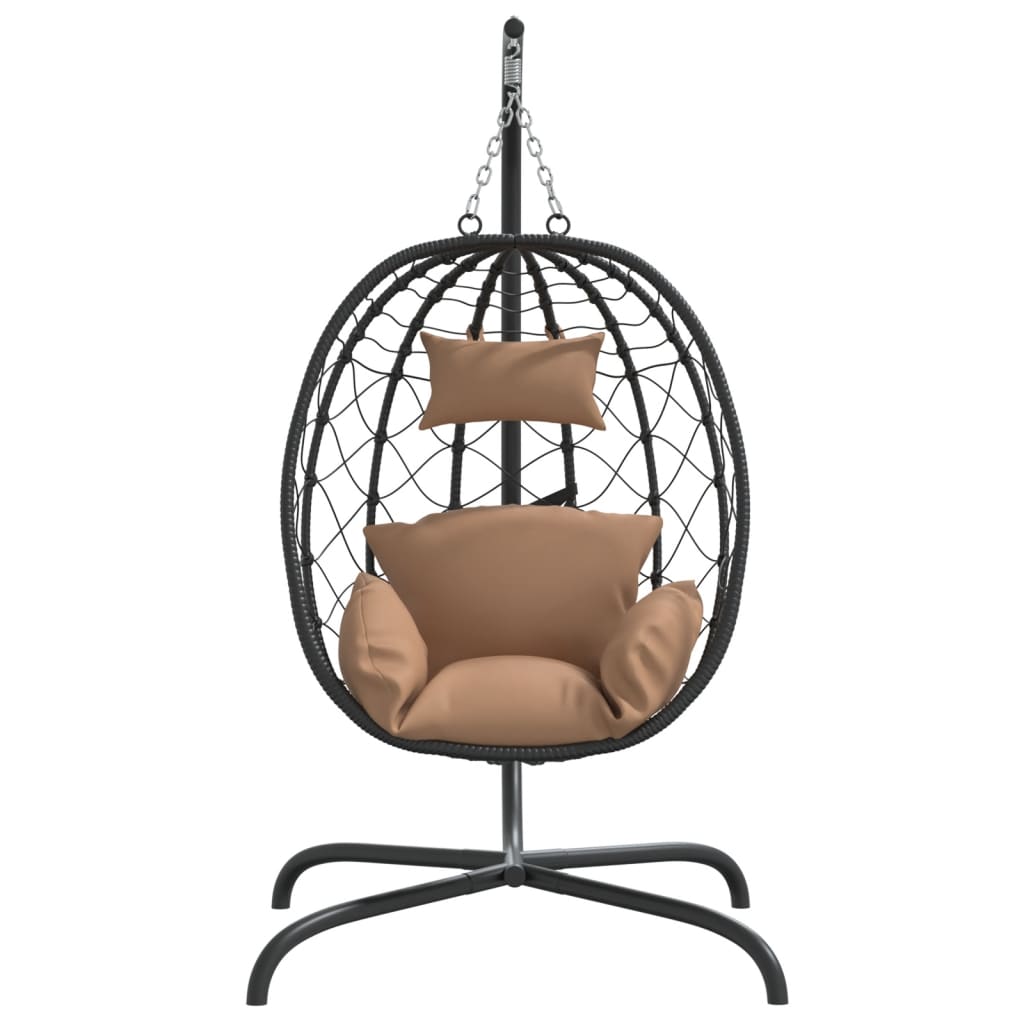 Hangende Eivormige Stoel met Kussen Taupe Poly Rattan & Staal
