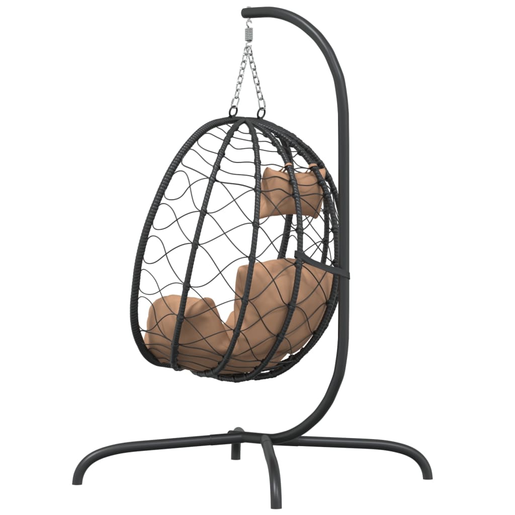 Hangende Eivormige Stoel met Kussen Taupe Poly Rattan & Staal