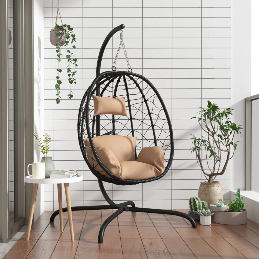Hangende Eivormige Stoel met Kussen Taupe Poly Rattan & Staal