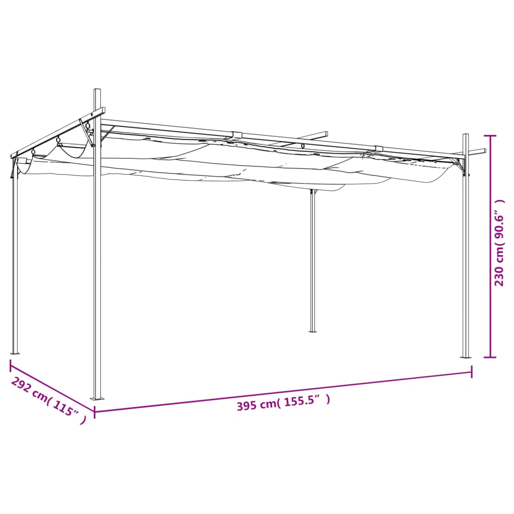 Pergola met uitschuifbaar dak 395x292x230 crèmekleurig