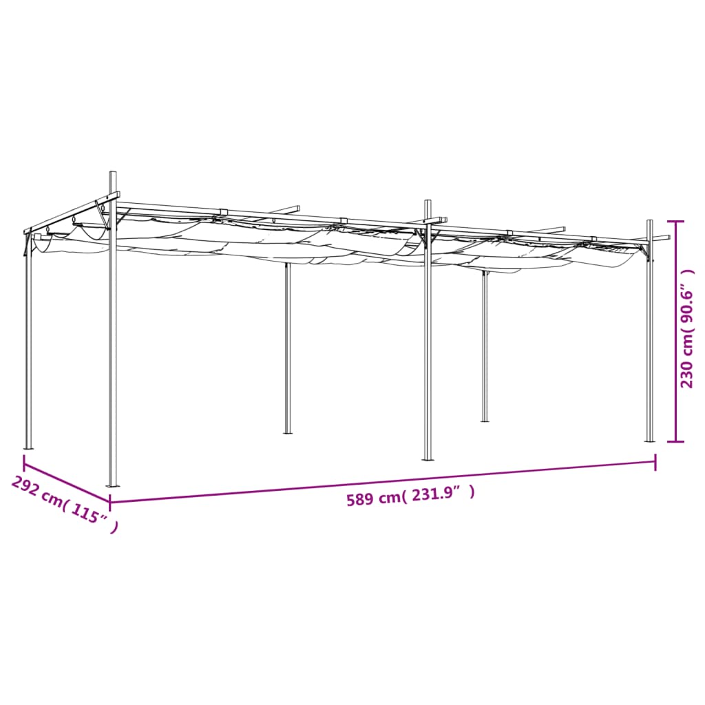 Pergola met uitschuifbaar dak 589x292x230 crèmekleurig
