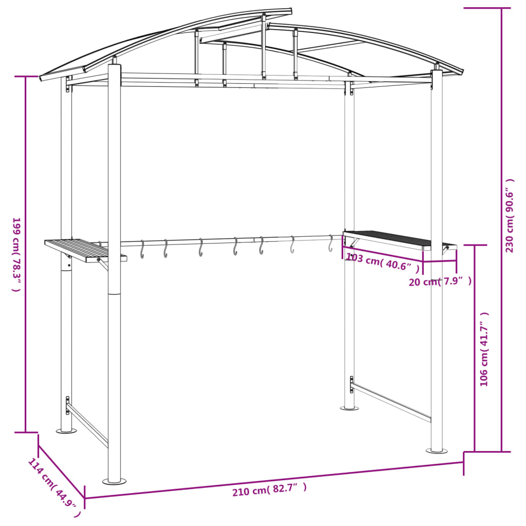Barbecue-overkapping 210x114x230 cm staal antracietkleurig