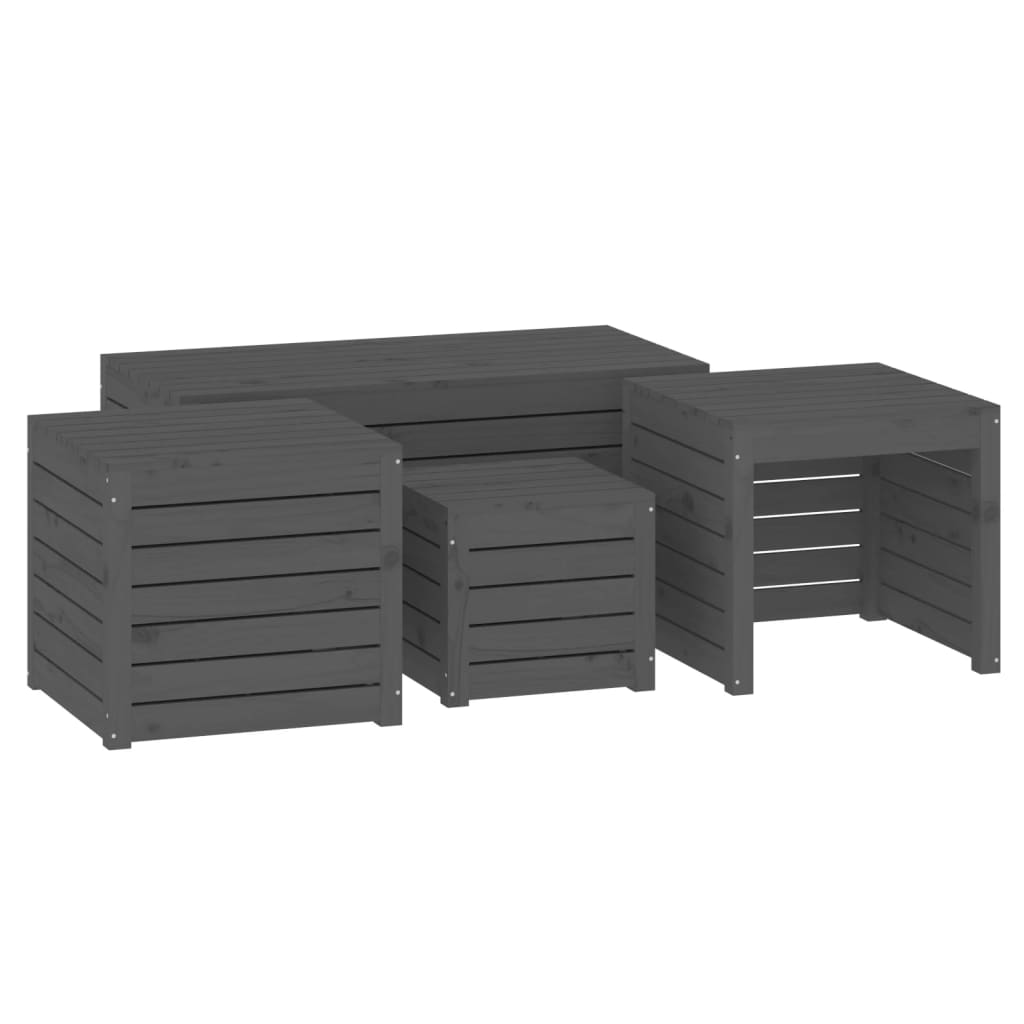 4-delige Tuinboxset massief grenenhout grijs