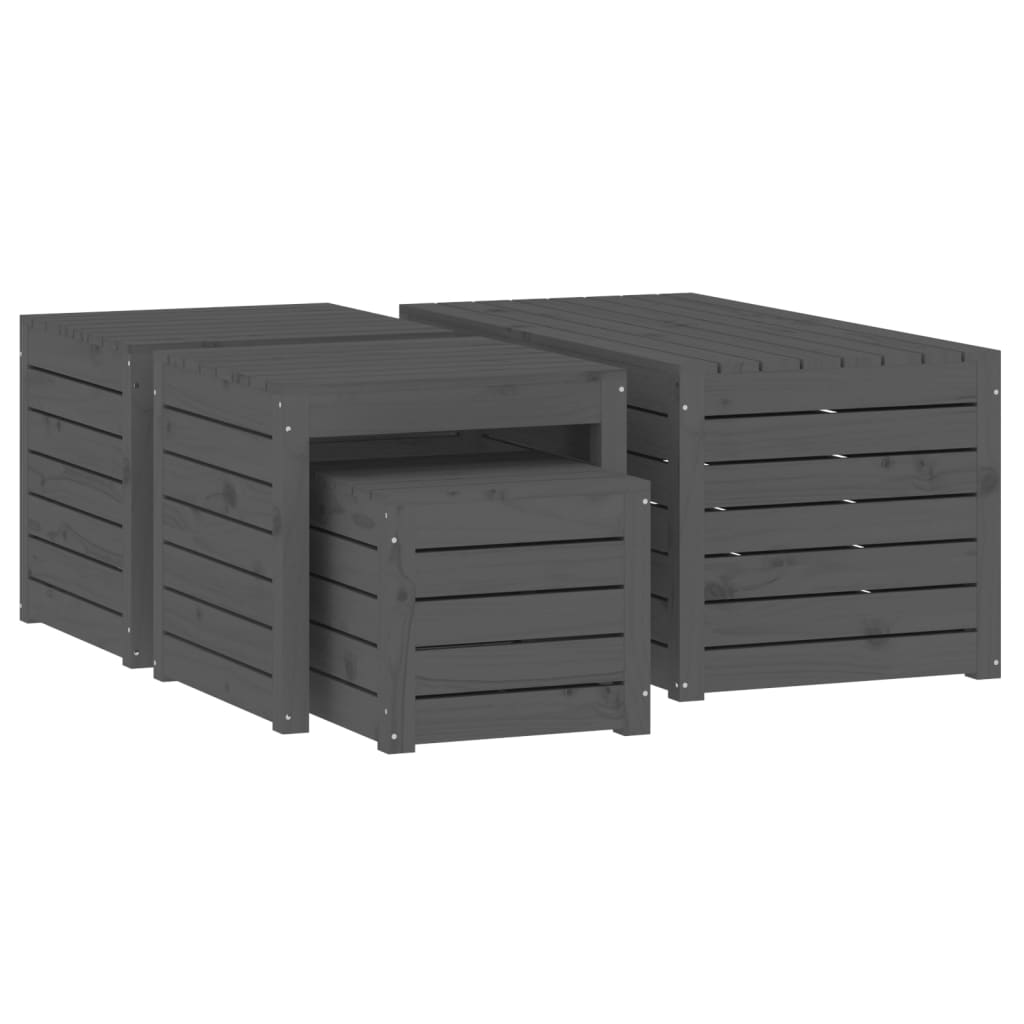 4-delige Tuinboxset massief grenenhout grijs