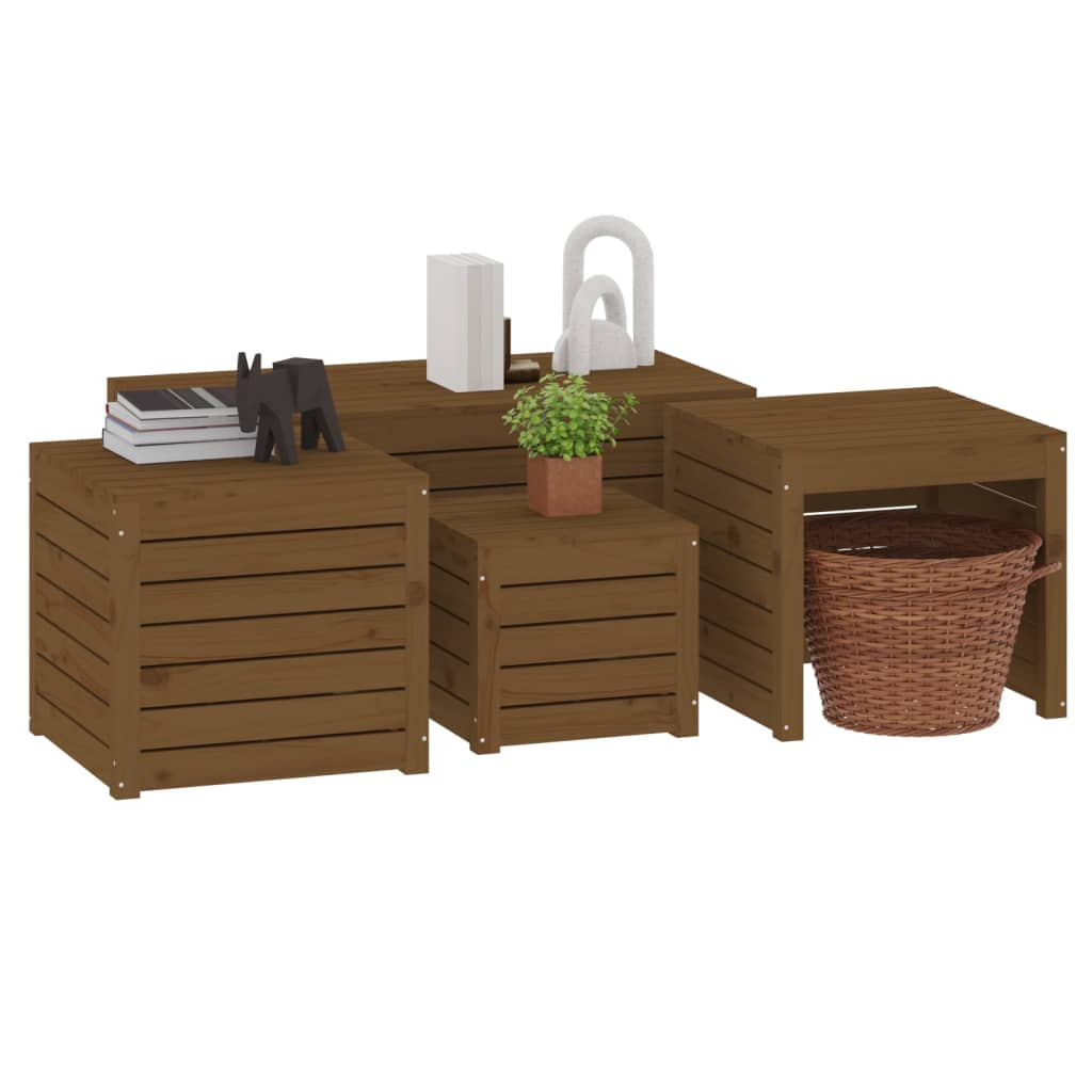 4-delige Tuinboxset massief grenenhout honingbruin