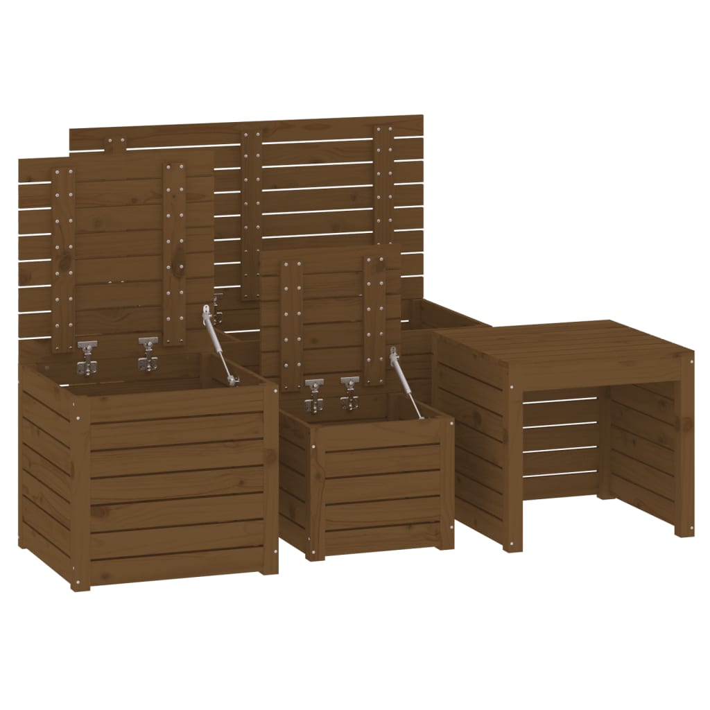 4-delige Tuinboxset massief grenenhout honingbruin