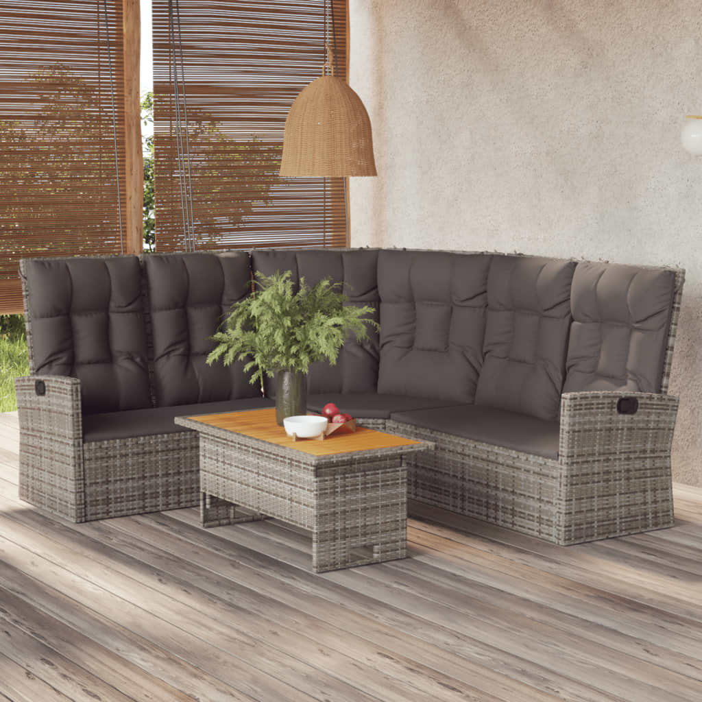 Hoekbank verstelbaar met kussens poly rattan grijs