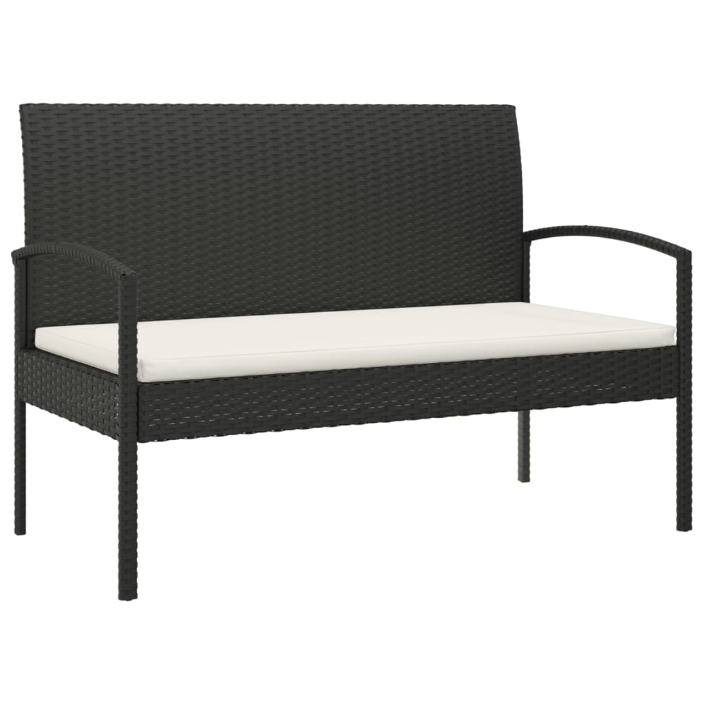Tuinbank met kussen 105 cm poly rattan zwart