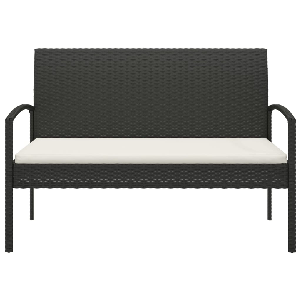 Tuinbank met kussen 105 cm poly rattan zwart