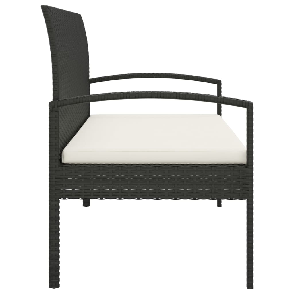 Tuinbank met kussen 105 cm poly rattan zwart