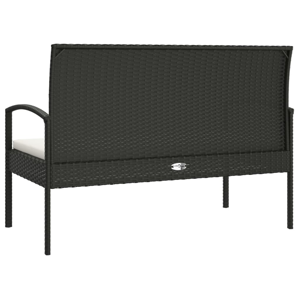 Tuinbank met kussen 105 cm poly rattan zwart