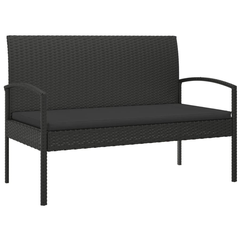 Tuinbank met kussen 105 cm poly rattan zwart