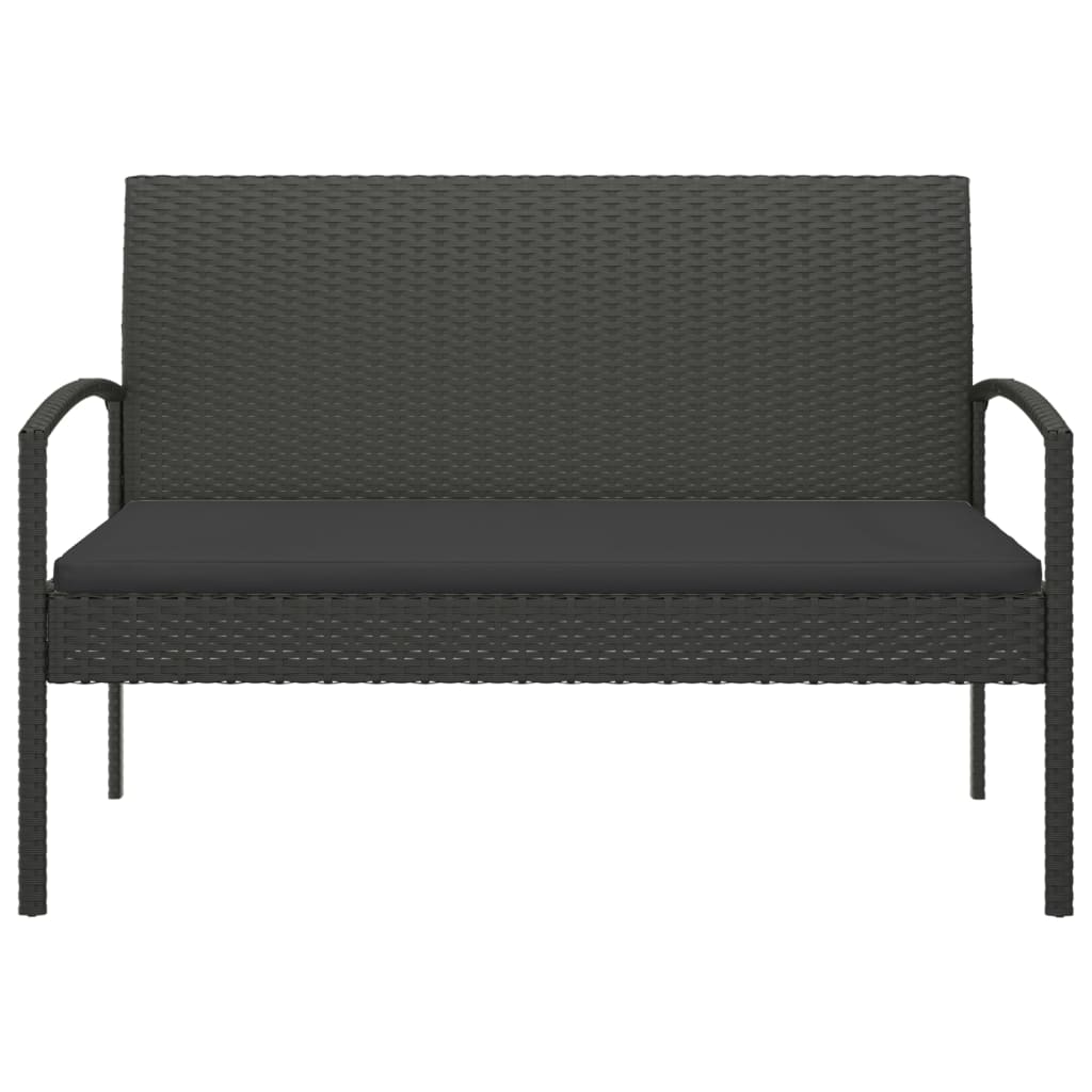 Tuinbank met kussen 105 cm poly rattan zwart