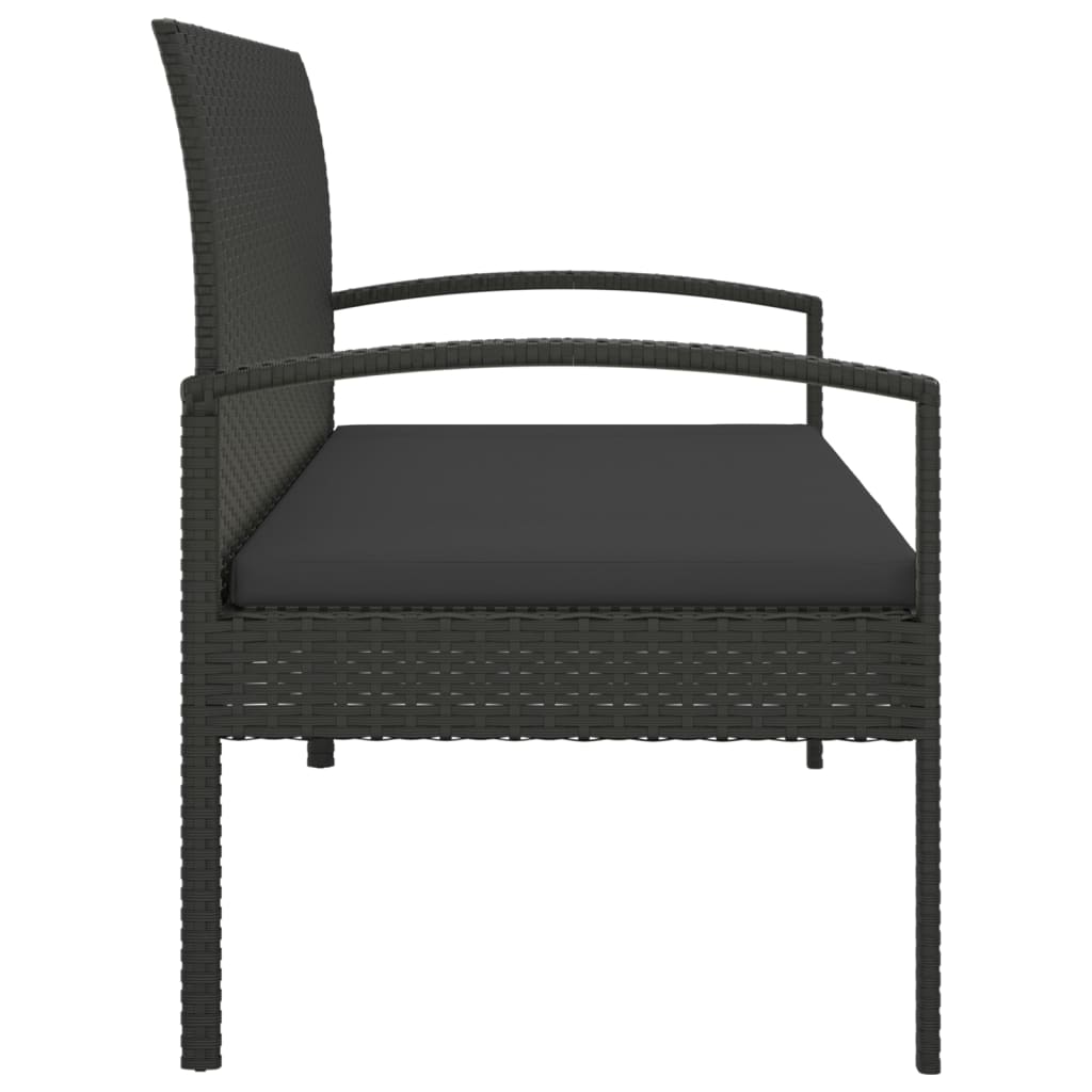 Tuinbank met kussen 105 cm poly rattan zwart