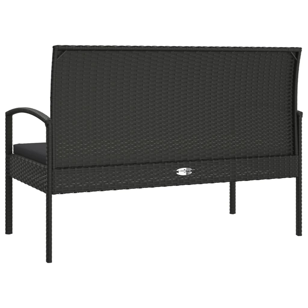 Tuinbank met kussen 105 cm poly rattan zwart
