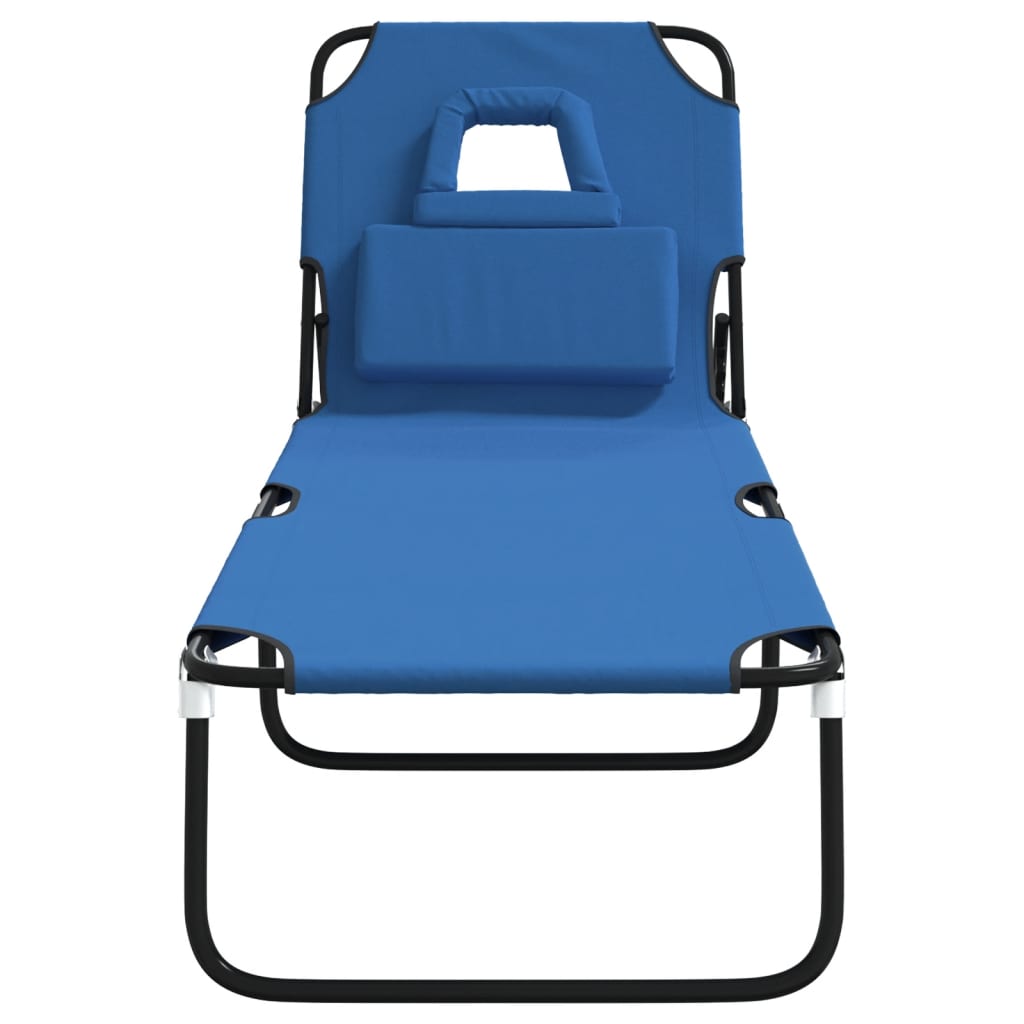 Ligbed inklapbaar oxford stof en gepoedercoat staal blauw