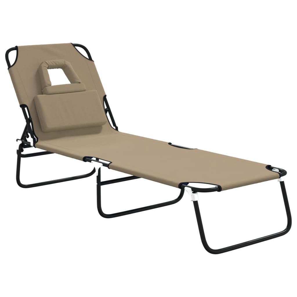 Ligbed inklapbaar oxford stof en gepoedercoat staal taupe
