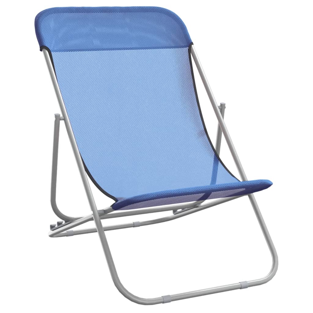 Strandstoelen 2 st textileen en gepoedercoat staal blauw