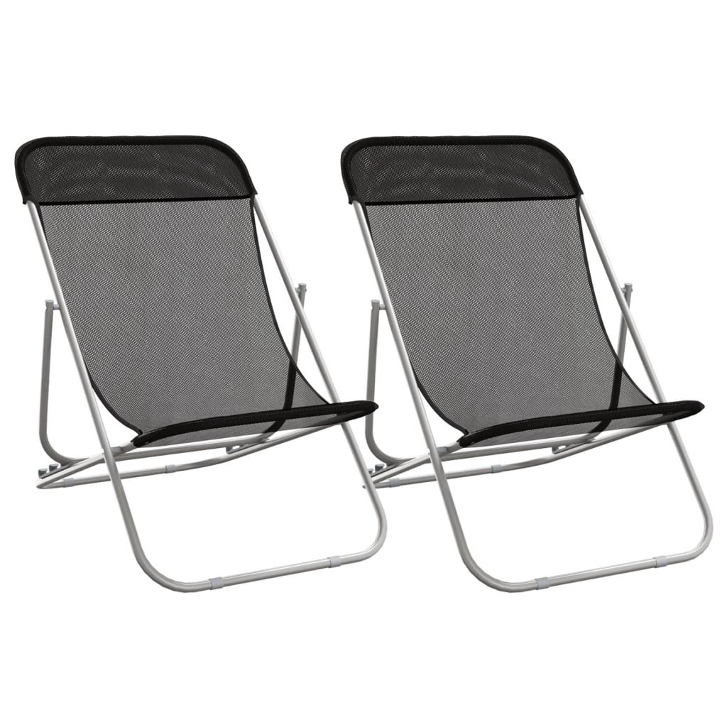 Strandstoelen 2 st textileen en gepoedercoat staal zwart